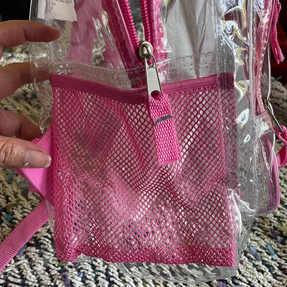 Trailmaker Classic Clear Large Backpack Pink Trim Transparent School Stadium Bag